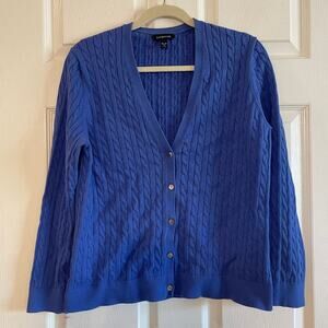 Lands' End Sweater Women's Size XLP Cardigan Sweater Blue Cablenknit V-Neck
